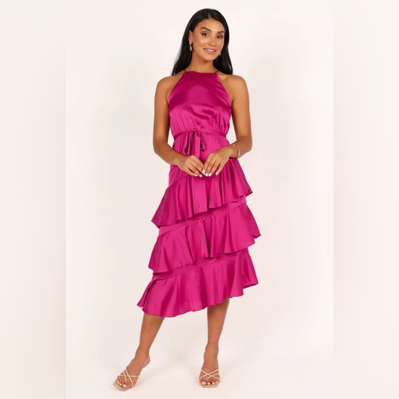 Petal & pup satin ruffle tiered midi dress nwot - Picture 2 of 5